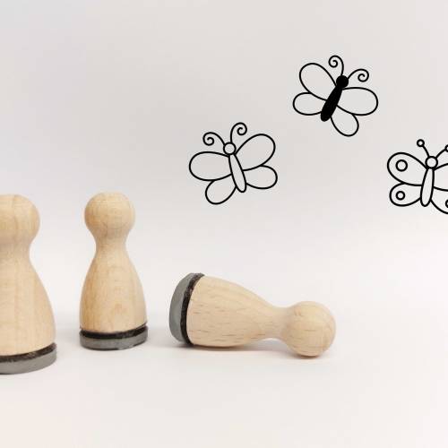 Ministempelset Schmetterlinge | 3 Stempel mit 12mm Durchmesser | Holzstempel Frühling / Ostern