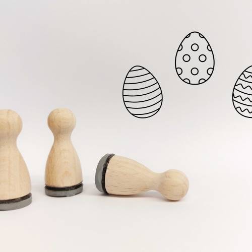 Ministempelset Ostereier | 3 Stempel mit 12mm Durchmesser | Holzstempel Frühling / Ostern