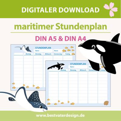 Maritimer Stundenplan in zwei Größen (A4 & A5) – zum Ausdrucken für Schule & Kita