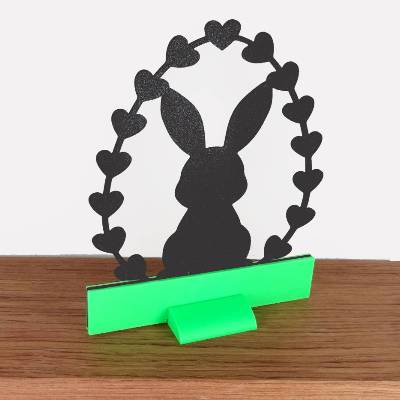 Aufsteller Hase mit Herzchen 3D-Druck schwarz, neon-grüner Sockel, Osterdeko modern, BuntMixxDESIGN