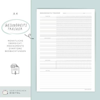 Gesundheits-Tracker Vorlagen-Bundle | Symptome, Medikamente, Routinen