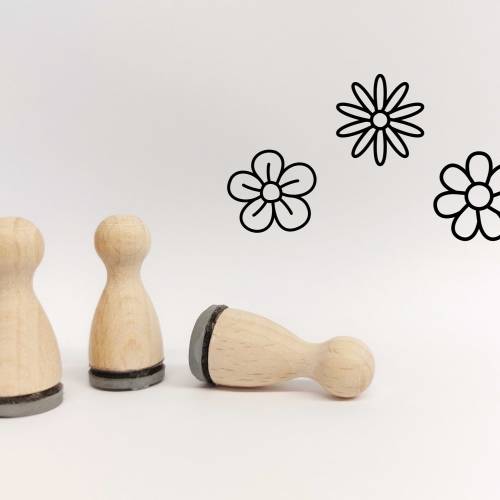 Ministempelset Blümchen | 3 Stempel mit 12mm Durchmesser | Holzstempel Frühling / Ostern