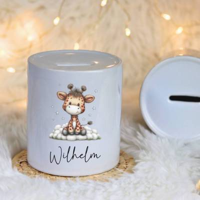 Personalisierte Spardose Kinderspardose mit Tiermotiv wählbar – Geschenk zur Geburt, Taufe, Geburtstag, Einschulung