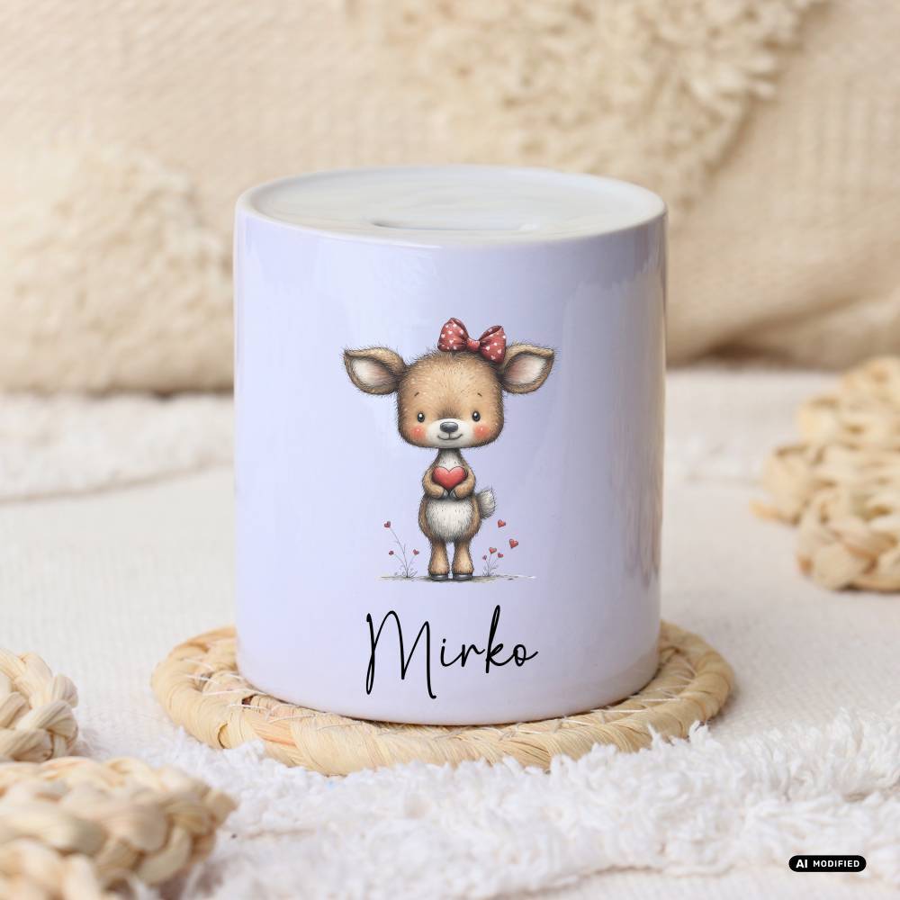 Personalisierte Spardose Kinderspardose mit Tiermotiv wählbar – Geschenk zur Geburt, Taufe, Geburtstag, Einschulung