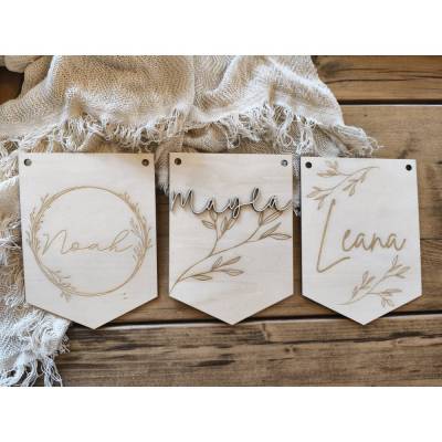 Wimpel aus Holz – Personalisierte Kinderzimmerdeko in 3 Varianten, handgefertigt, perfekt zum Hinhängen 20cm hoch