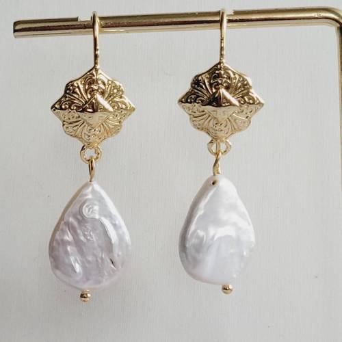 Vergoldete Ohrringe,Perlenohrringe, Braut Schmuck, Hochzeitschmuck Gold, Ohrhänger Handgemacht