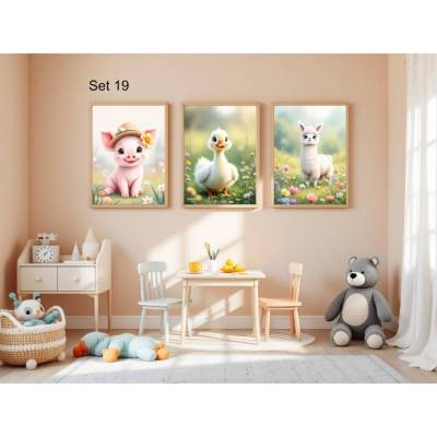 Bauernhof Poster Set Nr. 19/33 | 3er Set von DOPIXIO |  Tiere Kinderzimmer Deko | Digitaler Download 30x40