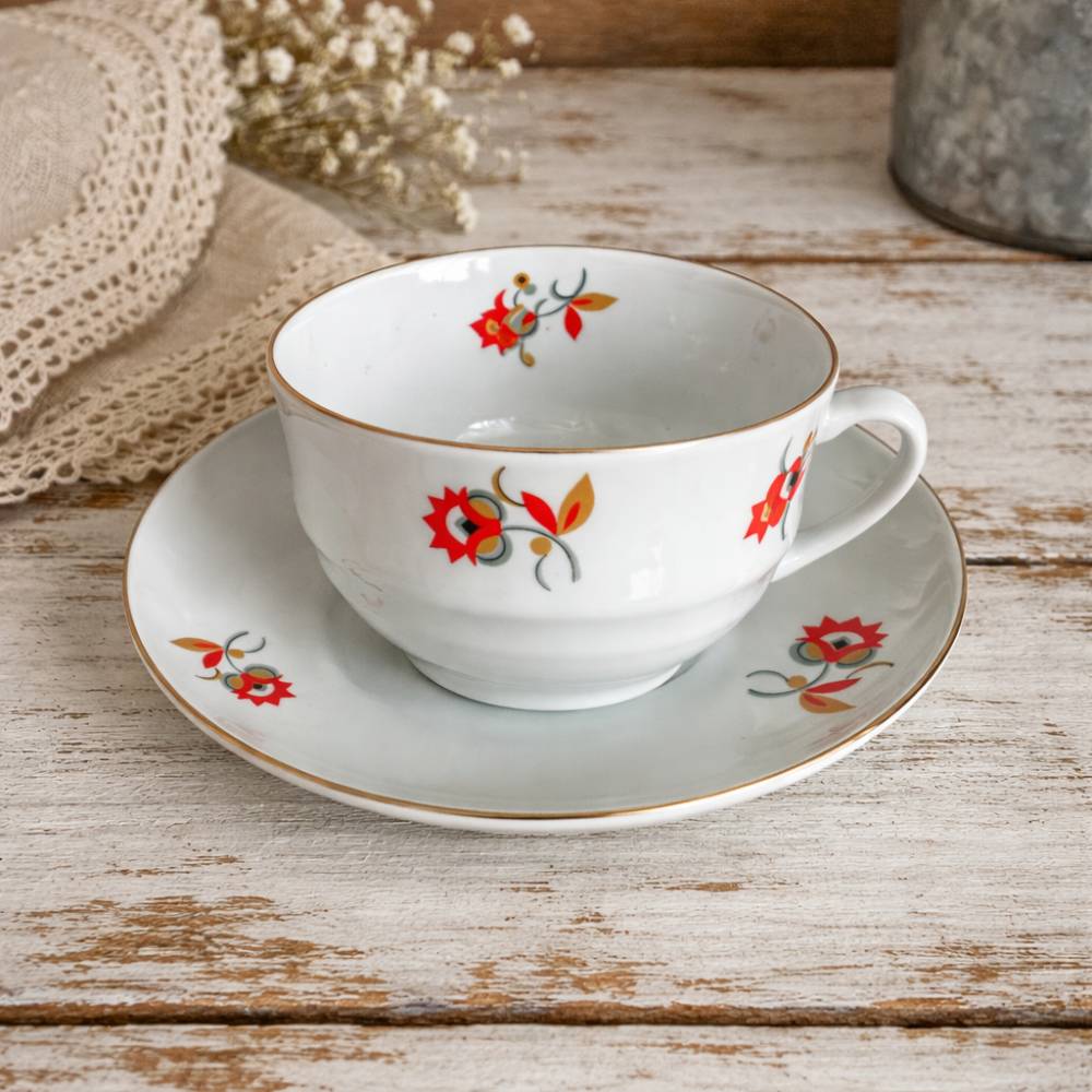 Vintage Arzberg Bavaria Kaffeetasse mit Untertasse – Dekor 20 – Goldrand