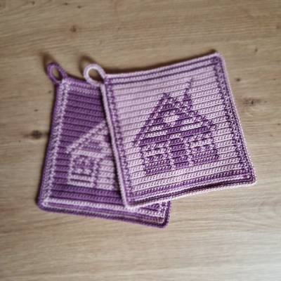 Häkelanleitung Topflappen Topfuntersetzer "Haus"