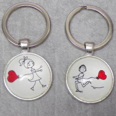 Paar Schlüsselanhänger Herz Set – Liebe Cabochon Glas Stahl Geschenk Valentinstag
