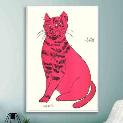 Katze Sam in Rot nach Andy Warhols Lithographien Kunst Druck für Katzenliebhaber Poster oder Leinwand