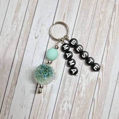 Schlüsselanhänger Beste Mama – Handgemacht mit Buchstabenperlen – Geschenk Muttertag 6 cm