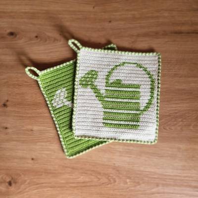 Häkelanleitung Topflappen Topfuntersetzer "Giesskanne"