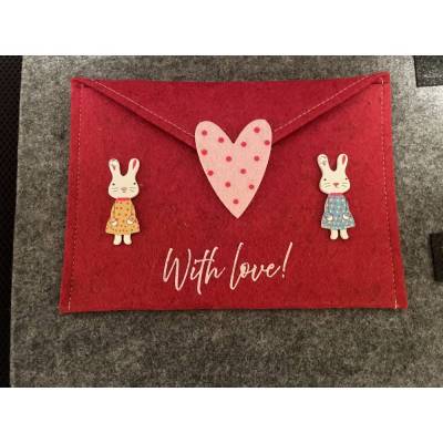 Wunderschöne Geschenktasche ca 21 x 15 cm, Hasenmotiv, Valentinstag, Ostern