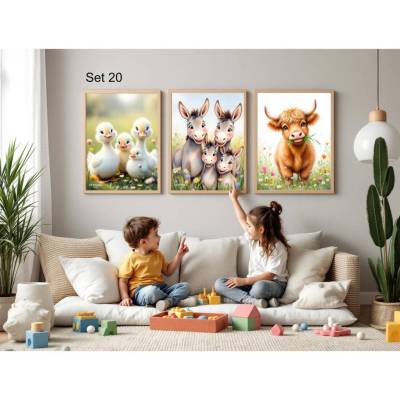 Bauernhof Poster Set Nr. 20/33 | 3er Set von DOPIXIO |  Tiere Kinderzimmer Deko | Digitaler Download 30x40