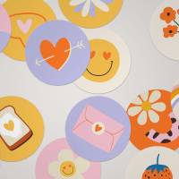 Sticker Set *Spring & Love* / 24 runde Dekoaufkleber ∅ 40 mm für Valentinstag, Ostern und Geburtstag