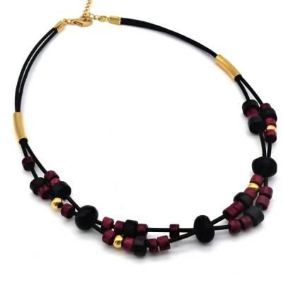 Keramikschmuck, Keramikkette, rot schwarz gold, Kette, Collier, feine Halskette mit Keramikperlen, Schmuck, Perlen