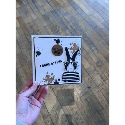 Osterkarte modern mit Hase Männerkarte Frohe Ostern Karte 15x15 cm