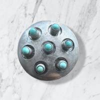Vintage Brosche Navajo Stil versilbert mit türkisen Steinen – Boho Ethno Schmuck