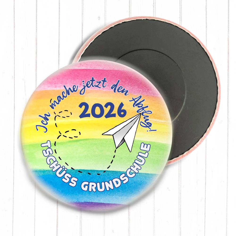 Maxi Magnet „Ich mache jetzt den Abflug 2026“ | 59mm | Tschüss Grundschule | 1er bis 20er Set | Galerie Charlotte Design Bild 1