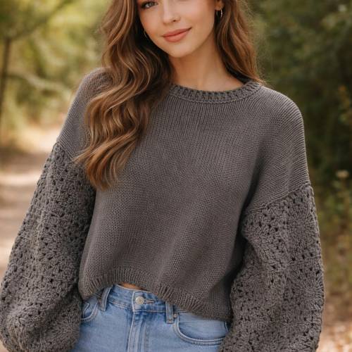Unikat!Strickpullover, Onesize, Handarbeit, lässig, taupe, Patchwork, Frauen, Mädchen, Strick, Häkel,Pullover!