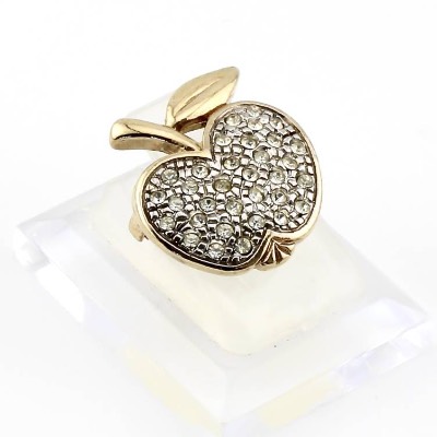 Zierliche Damen Brosche in Goldfarbe Apfel mit Kristall Steine - winzige Anstecknadel Obst Motiv