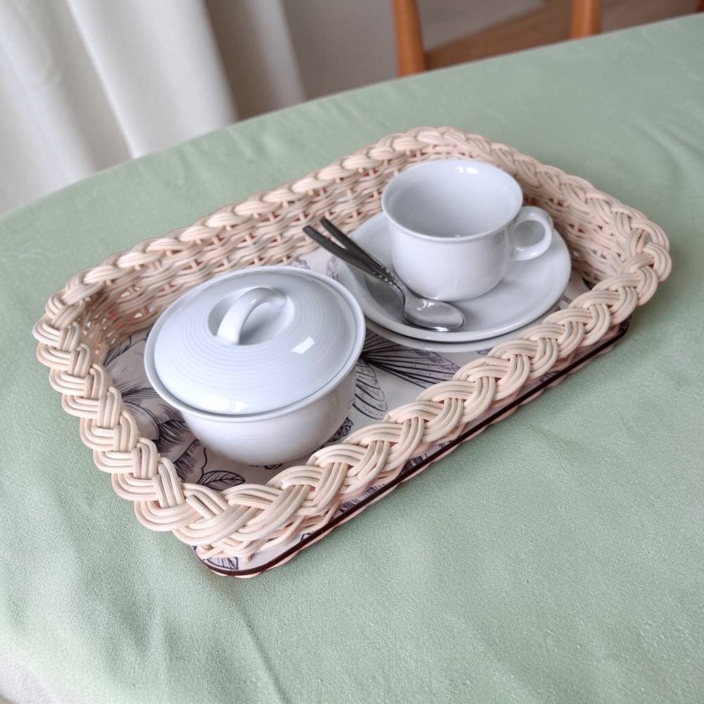 Kleines Tablett 34x24cm Kaffeetablett Serviertablett Rattan Tablett Korbtablett