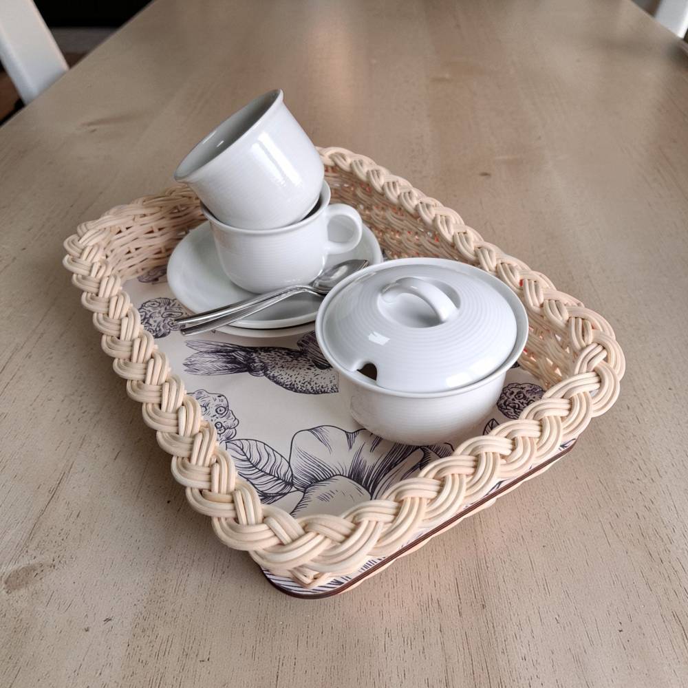 Kleines Tablett 34x24cm Kaffeetablett Serviertablett Rattan Tablett Korbtablett