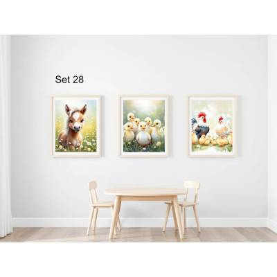Bauernhof Poster Set Nr. 28/33 | 3er Set von DOPIXIO |  Tiere Kinderzimmer Deko | Digitaler Download 30x40