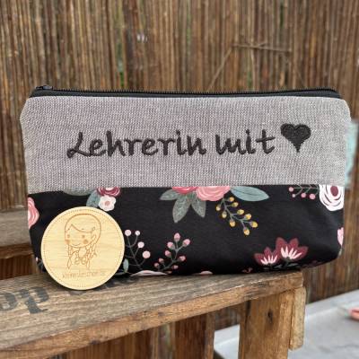 Lehrerin mit Herz - Schlampermäppchen türkis | Stiftemappe Geschenkidee
