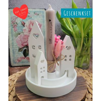 Handmade Geschenkset Geburtstag,Mitbringsel,Geschenkidee Geburtstag,Kerzenständer,Kerze,Muttertag,Geschenk Kollegen 