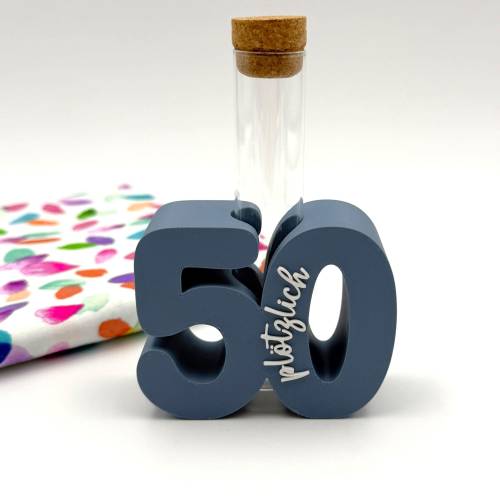 Geldgeschenk Geburtstag, "plötzlich 50", inkl. Reagenzglas, versch. Farben zur Auswahl, als Geld- bzw. Gutscheingeschenk