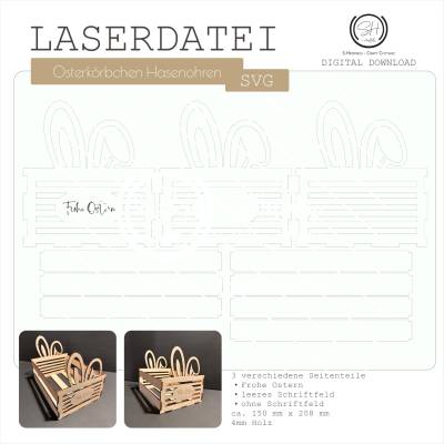 Laserdatei Osterkörbchen mit Hasenohren I Osterdekoration I Holzkiste für Ostern I Osternest