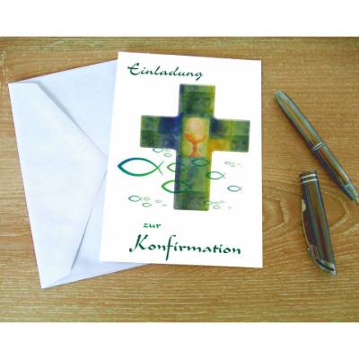 Klappkarte, Einladung,  zur Konfirmation Format DIN 6 hoch