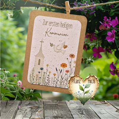 Einpflanzbare Kommunionskarte aus Samenpapier | nachhaltige Geschenke zur Kommunion | Grußkarte für Kommunionskinder