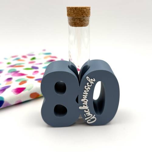 Geldgeschenk Geburtstag, "Glückwunsch 80", inkl. Reagenzglas, versch. Farben zur Auswahl, als Geld- bzw. Gutscheingesche