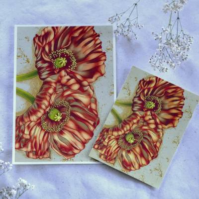 Mohnblumen – Giclée Kunstdruck | botanische Illustration mit Vintage-Note auf Bambuspapier