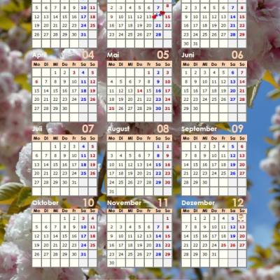 Jahreskalender 2026 Japanische Kirschblüten – 13-seitig, Hochformat PDF – DIN A4 zum Ausdrucken