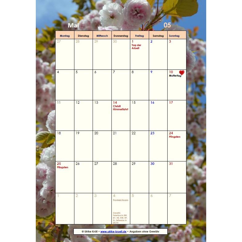 Jahreskalender 2026 Japanische Kirschblüten – 13-seitig, Hochformat PDF – DIN A4 zum Ausdrucken Bild 3