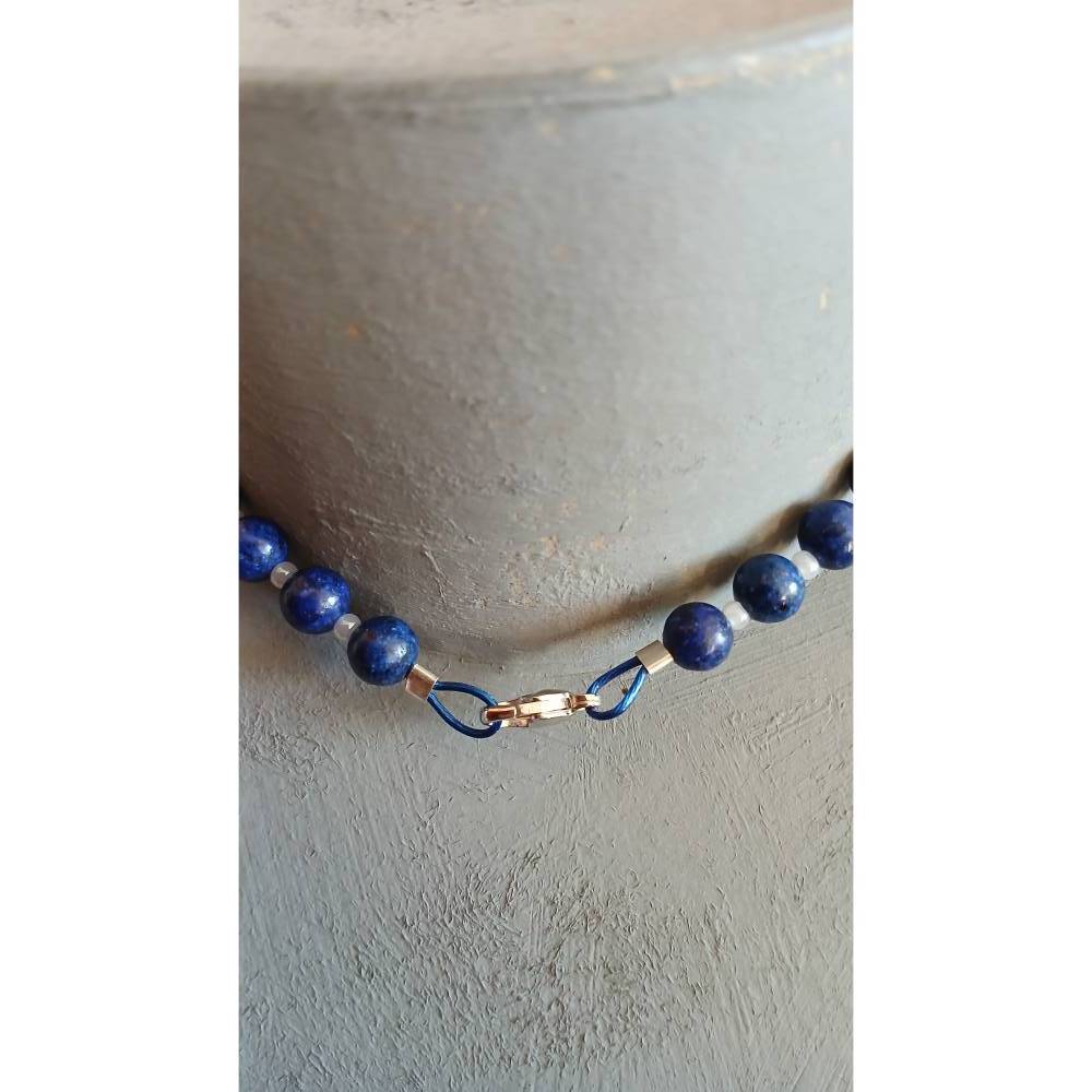 Romantische Edelsteinkette mit Silber-Herz, farbenfroh mit Lapislazuli, Perlen und Korallen, Unikat perfektes Geschenk Bild 2