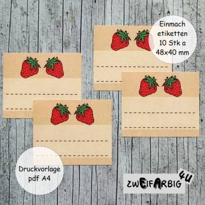 Einmachetiketten **Erdbeere** pdf-Druckvorlage Etiketten zum Selberdrucken Marmelade Eingemachtes