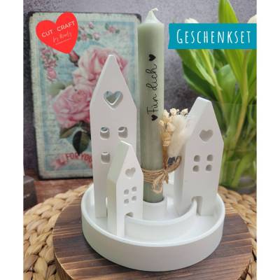Handmade Geschenkset Geburtstag,Mitbringsel,Geschenkidee Geburtstag,Kerzenständer,Kerze,Muttertag,Geschenk Kollegen 