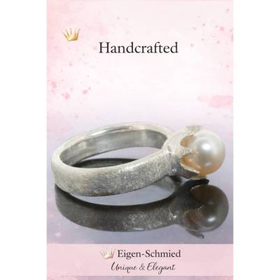 Goldschmiede Perlenring "Timesless pearl" massiv 925 Sterling Silber, Silberring, Verlobungsring, Größe 58 oder 59