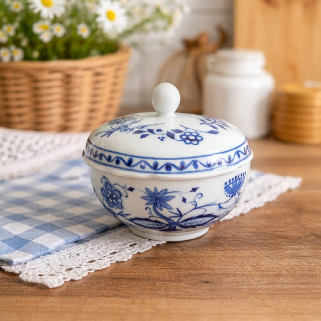 KAHLA Zuckerdose Zwiebelmuster Porzellan Deckeldose blau weiß Vintage