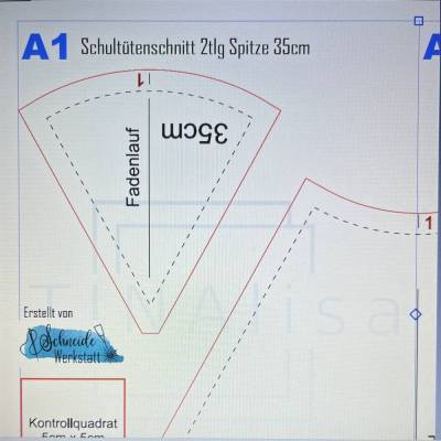 Schultüte nähen Schnittmuster für 2geteilte Schultüte PDF – 35 cm – für Papprohling mit 11,5 cm Durchmesser.