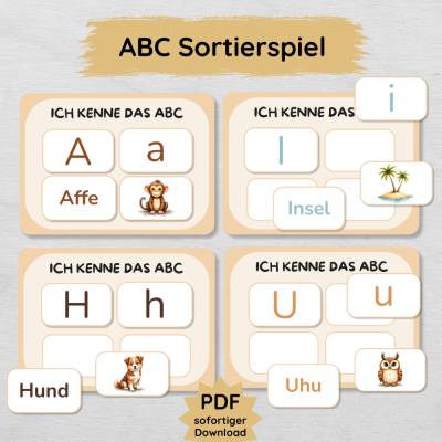 ABC Sortierspiel Kinder zum Ausdrucken – Alphabet lernen mit Bildern und Wörtern | Lernspiel PDF Vorschule
