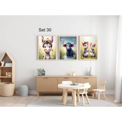 Bauernhof Poster Set Nr. 30/33 | 3er Set von DOPIXIO |  Tiere Kinderzimmer Deko | Digitaler Download 30x40
