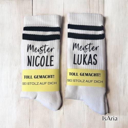 Meister Socken/Tennissocken/ Geschenkidee zur Meisterschaft / Meisterprüfung/Mannschaft/ Trainer/Personalisierbar/S