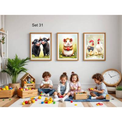 Bauernhof Poster Set Nr. 31/33 | 3er Set von DOPIXIO |  Tiere Kinderzimmer Deko | Digitaler Download 30x40
