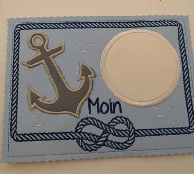 Moin Maritim Applikatrion Anker MugRug Tassen Kunstleder Geschenk Witzig Deko 14 x19 cm
